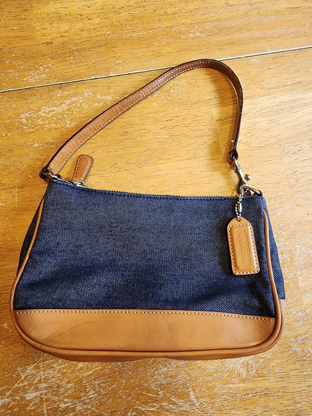 vintage 2002 Y2K Coach denim mini shoulder bag featuring a dark blue denim body